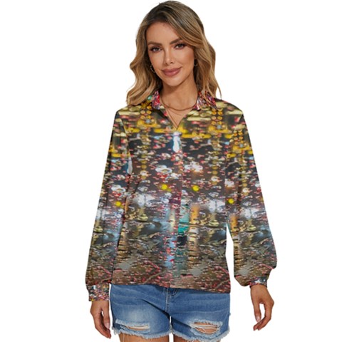 Water Droplets Women s Long Sleeve Button Down Shirt by artworkshop