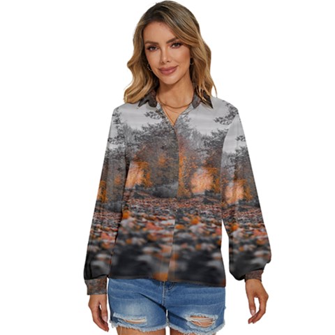 Breathe In Nature Background Women s Long Sleeve Button Down Shirt by artworkshop