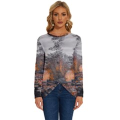 Breathe In Nature Background Long Sleeve Crew Neck Pullover Top by artworkshop