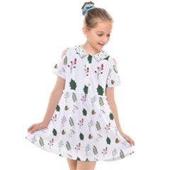 Leaves Mistletoe Plants Winter Kids  Short Sleeve Shirt Dress by Ravend