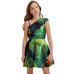 Jungle Rainforest Tropical Forest Kids  One Shoulder Party Dress by Ravend