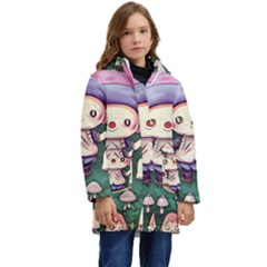 Toadstool Mushrooms Kid s Hooded Longline Puffer Jacket by GardenOfOphir