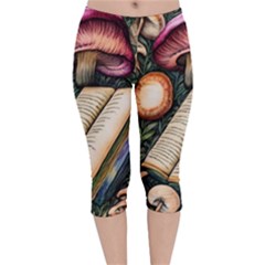 Conjure Mushroom Charm Spell Mojo Velvet Capri Leggings  by GardenOfOphir