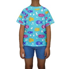 Fish Graphic Seamless Pattern Seamless Pattern Kids  Short Sleeve Swimwear by Ravend