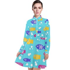 Fish Graphic Seamless Pattern Seamless Pattern Long Sleeve Chiffon Shirt Dress by Ravend