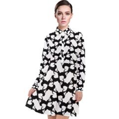 Playful Pups Black And White Pattern Long Sleeve Chiffon Shirt Dress by dflcprintsclothing