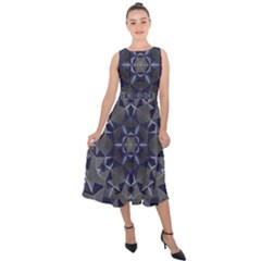 Kaleidoscope Geometric Pattern Geometric Shapes Midi Tie-back Chiffon Dress by Ravend