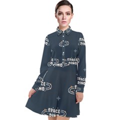 Space Dino Art Pattern Design Wallpaper Background Long Sleeve Chiffon Shirt Dress by Ravend