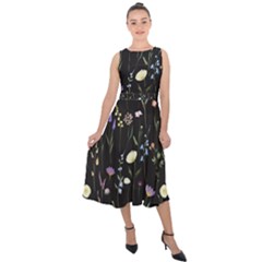 Flowers Floral Pattern Floral Print Background Midi Tie-back Chiffon Dress by Ravend