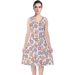 Flowers Petals Plants Floral Print Pattern Design V-neck Midi Sleeveless Dress  by Ravend