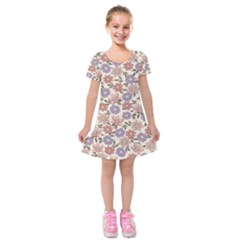 Flowers Petals Plants Floral Print Pattern Design Kids  Short Sleeve Velvet Dress by Ravend