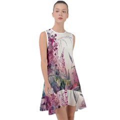 Ai Generated Flowers Watercolour Nature Plant Frill Swing Dress by Ravend