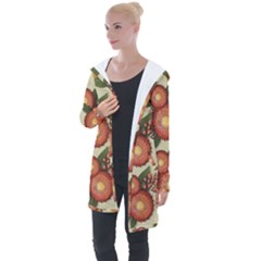 Flowers Leaves Pattern Flora Botany Drawing Art Longline Hooded Cardigan by Ravend