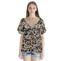 Mystic Geometry Abstract Print V-neck Flutter Sleeve Top by dflcprintsclothing