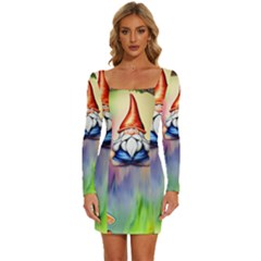 Thaumaturgy Magically Prestidigitation Sleight Of Hand Fly Agaric Abracadabra Long Sleeve Square Neck Bodycon Velvet Dress by GardenOfOphir