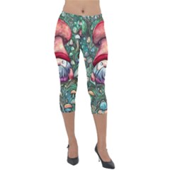 Black Art Mushroom For Incantation And Witchcraft Lightweight Velour Capri Leggings  by GardenOfOphir