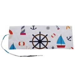 Marine Nautical Seamless Lifebuoy Anchor Pattern Roll Up Canvas Pencil Holder (s) by Jancukart