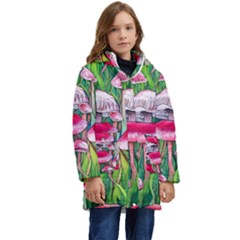 Forest Mushrooms Kid s Hooded Longline Puffer Jacket by GardenOfOphir