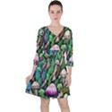 Mushrooms In The Woods Quarter Sleeve Ruffle Waist Dress View1