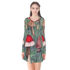 Fairycore Mushroom Forest Long Sleeve V-neck Flare Dress by GardenOfOphir