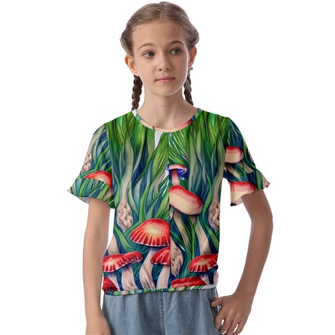 Vintage Mushroom Kids  Cuff Sleeve Scrunch Bottom Tee by GardenOfOphir