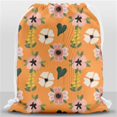 Flower Orange Pattern Floral Drawstring Bag (large) by Dutashop