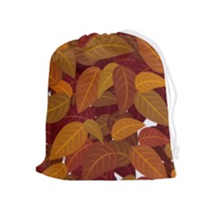 Watercolor Leaves Leaf Orange Drawstring Pouch (xl) by Jancukart