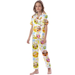 Owl Bird Cartoon Kids  Satin Short Sleeve Pajamas Set by Jancukart