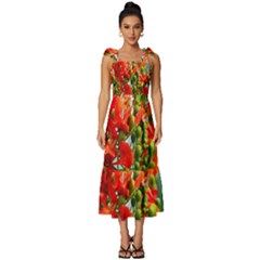 Gathering Sping Flowers  Tie-strap Tiered Midi Chiffon Dress by artworkshop