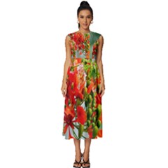 Gathering Sping Flowers  Sleeveless Round Neck Midi Dress by artworkshop