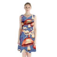 Nature s Own Wooden Mushroom Sleeveless Waist Tie Chiffon Dress by GardenOfOphir