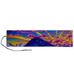 Psychedelic Colorful Lines Nature Mountain Trees Snowy Peak Moon Sun Rays Hill Road Artwork Stars Sk Roll Up Canvas Pencil Holder (l) by Jancukart