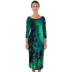 Aurora Northern Lights Celestial Magical Astronomy Quarter Sleeve Midi Bodycon Dress by Jancukart