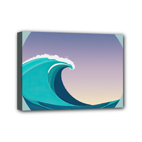 Tsunami Tidal Wave Wave Minimalist Ocean Sea 4 Mini Canvas 7  X 5  (stretched) by Pakemis