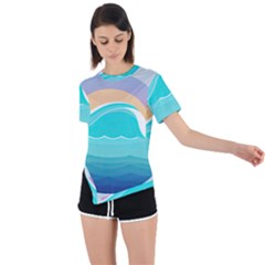 Tsunami Tidal Wave Wave Minimalist Ocean Sea Asymmetrical Short Sleeve Sports Tee by Pakemis