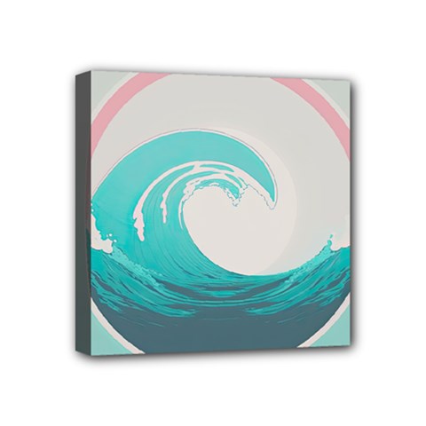 Tidal Wave Ocean Sea Tsunami Wave Minimalist Mini Canvas 4  X 4  (stretched) by Pakemis