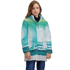 Tsunami Tidal Wave Wave Minimalist Ocean Sea 2 Kid s Hooded Longline Puffer Jacket by Pakemis