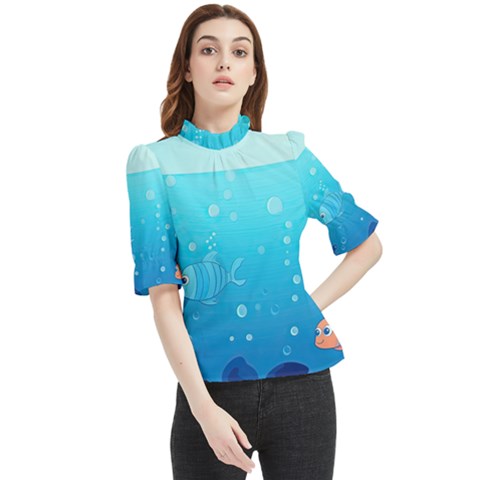 Ai Generated Ocean Sea Fish Aquatic Water Nature Frill Neck Blouse by Pakemis