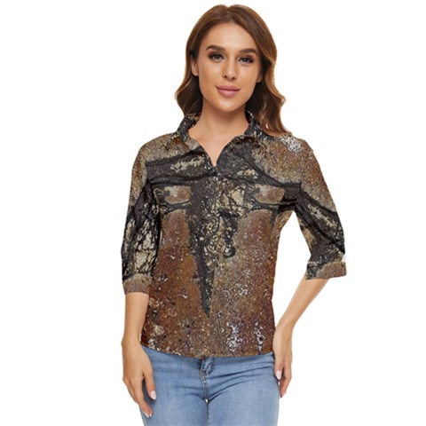 Rustic Charm Abstract Print Women s Quarter Sleeve Pocket Shirt by dflcprintsclothing