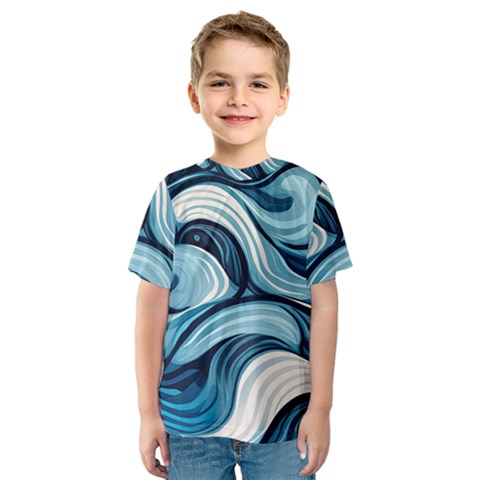 Pattern Ocean Waves Arctic Ocean Blue Nature Sea Kids  Sport Mesh Tee by Pakemis