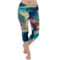 Tropical Island Fantasy Landscape Palm Trees Ocean Lightweight Velour Capri Yoga Leggings View1