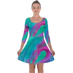 Fluid Art Background Quarter Sleeve Skater Dress by GardenOfOphir