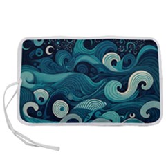 Waves Ocean Sea Abstract Whimsical Abstract Art Pen Storage Case (l) by Pakemis