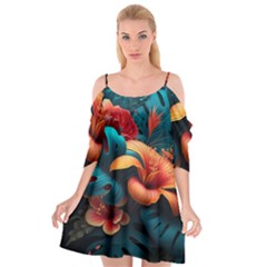 Ai Generated Tropical Flowers Floral Floral Pattern Cutout Spaghetti Strap Chiffon Dress by Pakemis