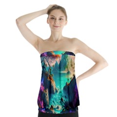 Tropical Paradise Beach Ocean Shore Sea Fantasy Strapless Top by Pakemis