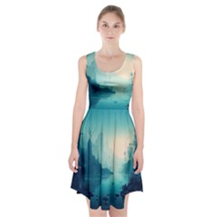 Ai Generated River Forest Woods Outdoors Racerback Midi Dress by Pakemis