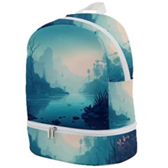 Ai Generated River Forest Woods Outdoors Zip Bottom Backpack by Pakemis