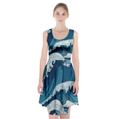 Waves Ocean Sea Pattern Water Tsunami Rough Seas Racerback Midi Dress by Pakemis