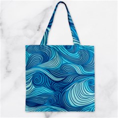 Ocean Waves Sea Abstract Pattern Water Blue Zipper Grocery Tote Bag by Pakemis