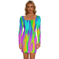 Fluid Background - Fluid Artist - Liquid - Fluid - Trendy Long Sleeve Square Neck Bodycon Velvet Dress by GardenOfOphir